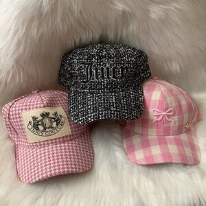 JUICY COUTURE Bow, Houndstooth, Tweed Baseball Caps Set of 3 NEW